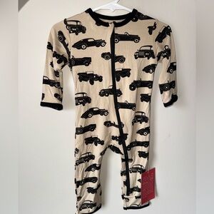NWT Kickee Pants Romper with Car Print - Black and Cream